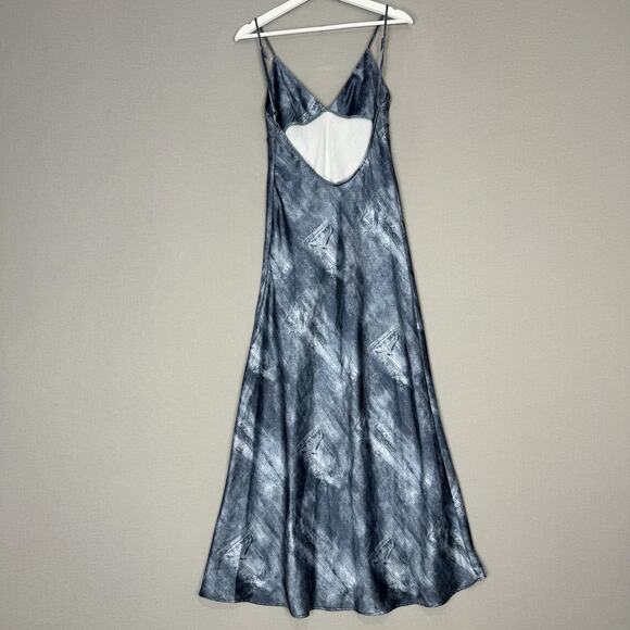 Zara Dress Womens Small Blue Denim Jean Print Satin Slip Maxi Y2K Backless Party - Picture 7 of 15